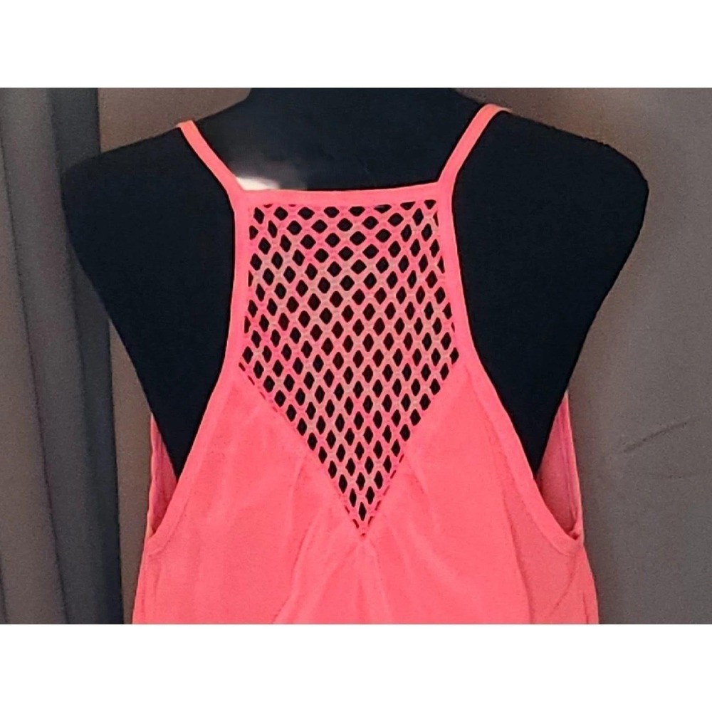 Hot Pink Crochet Lattice Racerback Mini Shift Dress Summer Beach Coverup L - Picture 6 of 7